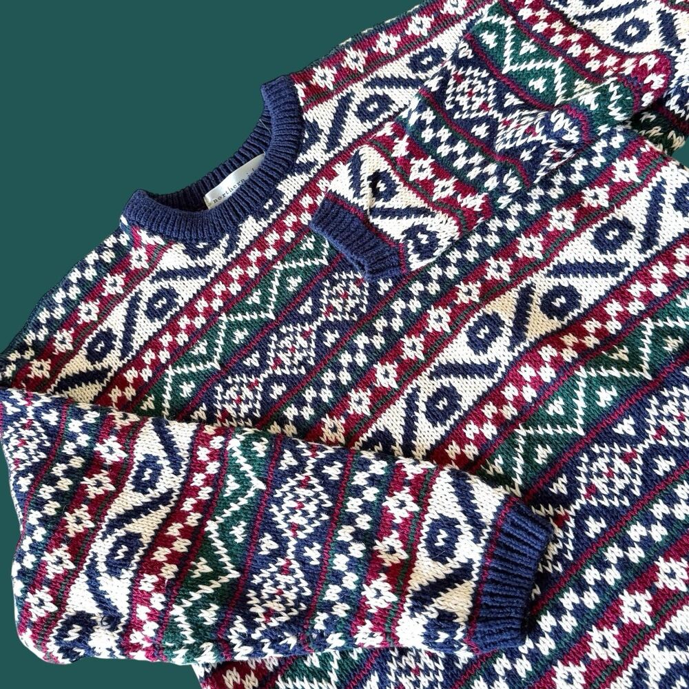 Vintage Northern Isles Womens Crew Neck Pullover Sweater Fair Isle Pattern L Lrg